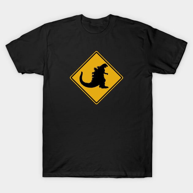 Monster Suit 1954 Silhouette Road Sign T-Shirt by Dalekboy